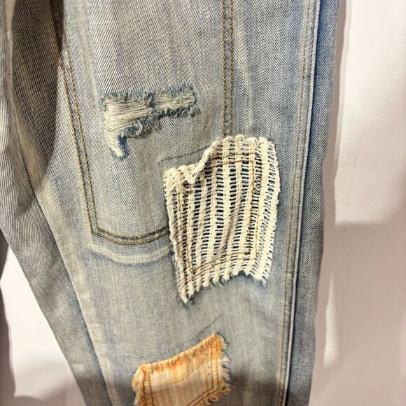 POL Womens Blue Patchwork Detail Distressed Ankle Relaxed Fit Denim Jeans Size S - Picture 8 of 11